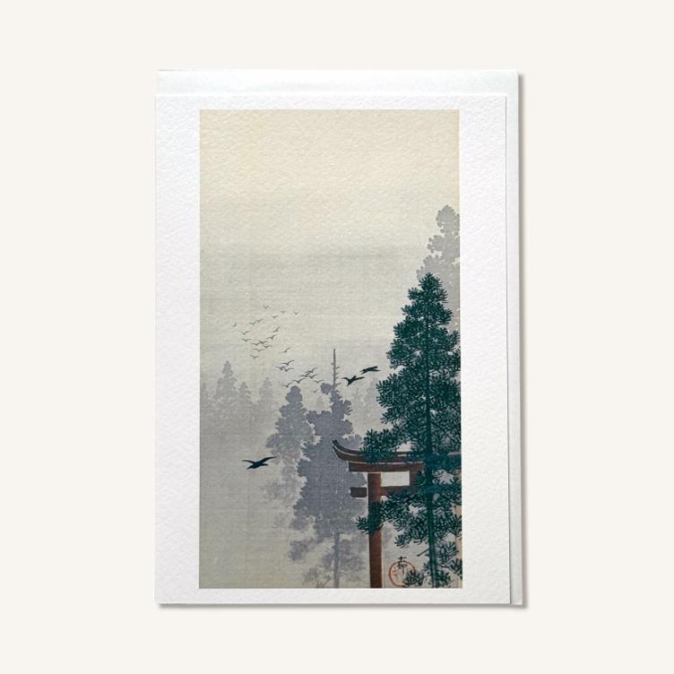 Folded Card – Landscape with flock of birds and torii - 0