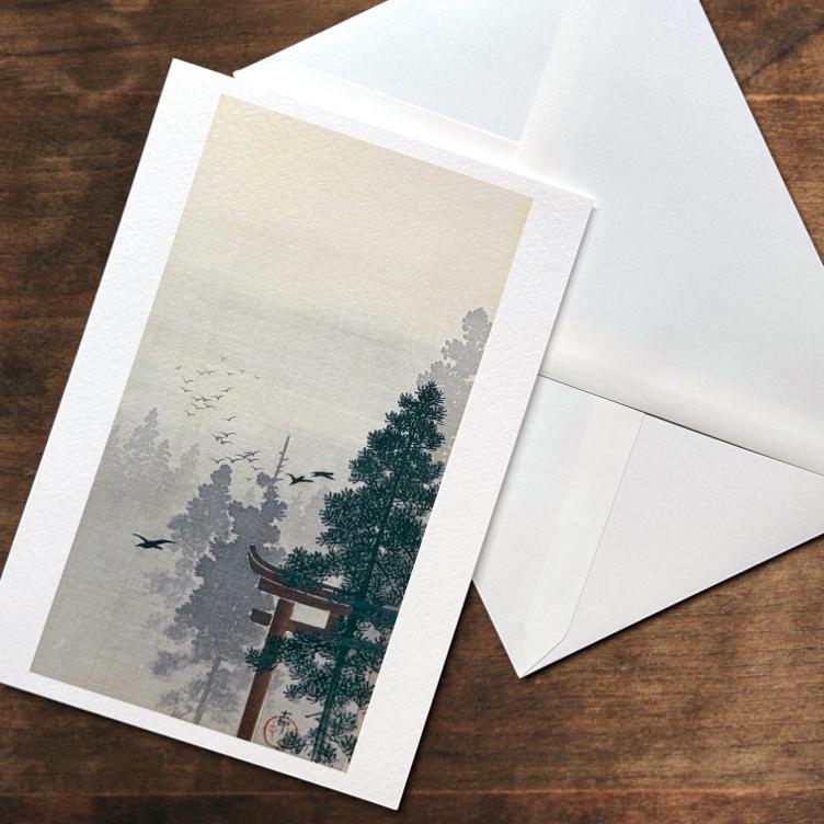 Faltkarte – Landschaft mit Vogelschwarm und Torii
