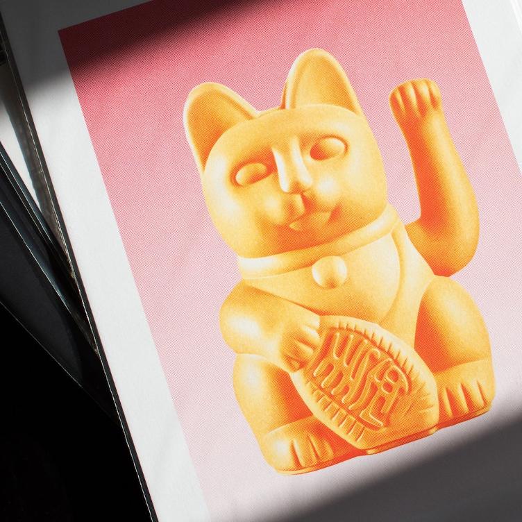 Risographie Artprint | Lucky Cat Peach - 0