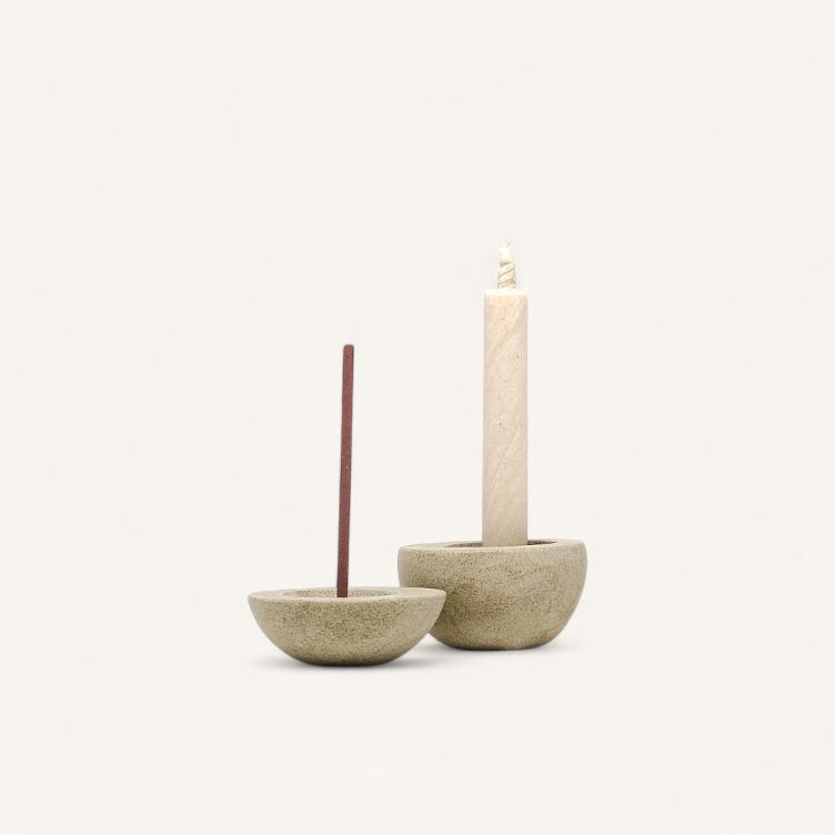 Candle & Incense Holder - beige