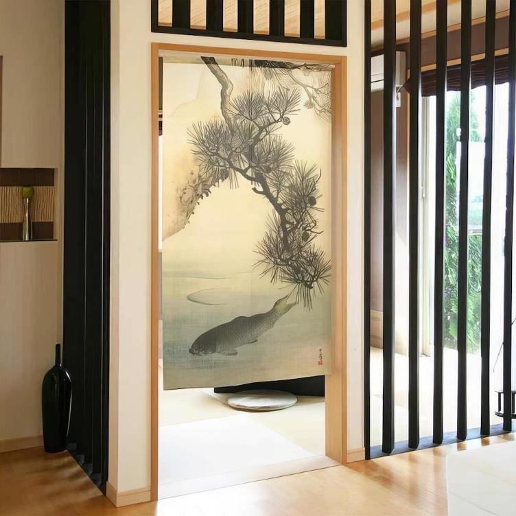 Noren – Koi under pine tree (85 x 150 cm) - 0